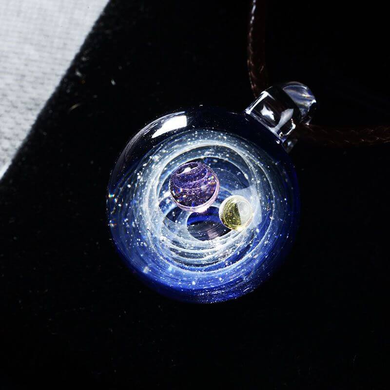 Void Series: Glass Cosmic Sphere Pendant with 3D Galaxy