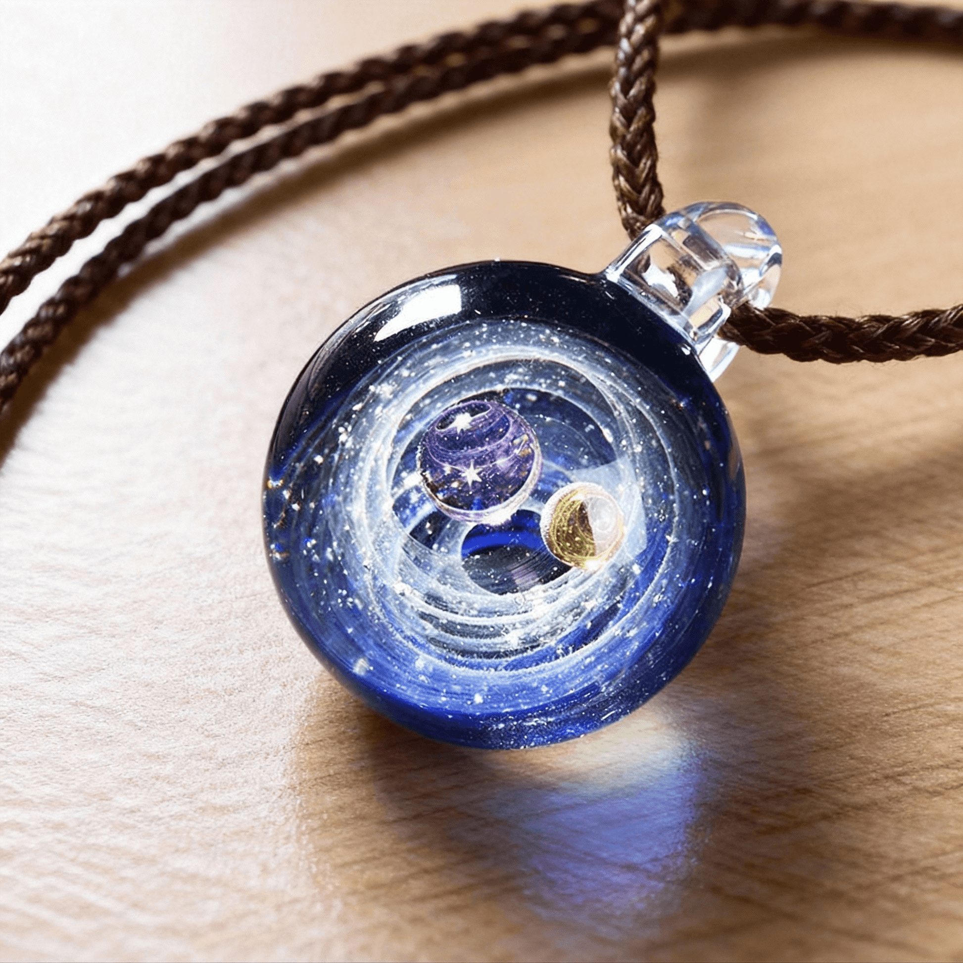 Unity Collection - Binary Star System Pendant, featuring two intertwined stars orbiting each other, symbolizing an inseparable gravitational bond and cosmic connection.