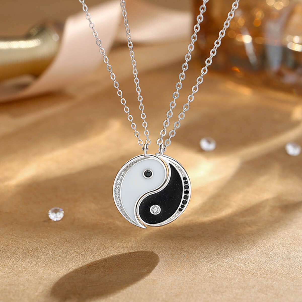 Yin Yang Couple Pendant - One when united, Yin and Yang when apart, crafted in S925 silver with zirconia.